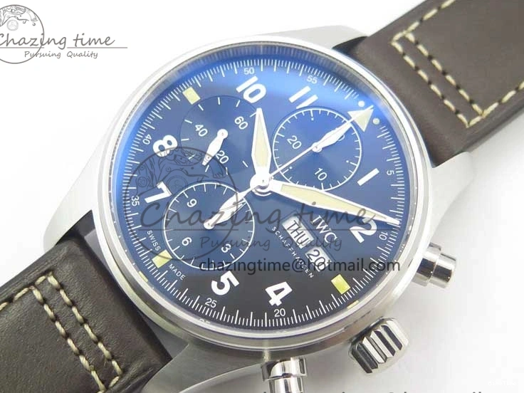 MIROTIME 1221 Pilot Chrono Spitfire IW387903 SS ZF 1:1 Best Edition Black Dial on Brown Leather Strap A OdorResistant 7127